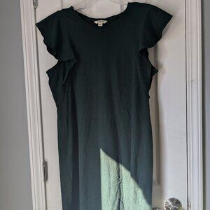 Goodthreads Dress, Dark Green, M, Ruffle Cap Sleeve